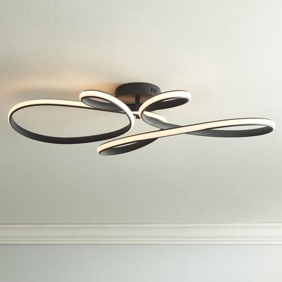 Possini Euro Design Helix Modern Semi Flush-Mount Ceiling Light Sand Black Dimmable LED Twisting 36 1/2" Wide Kitchen Living Room
