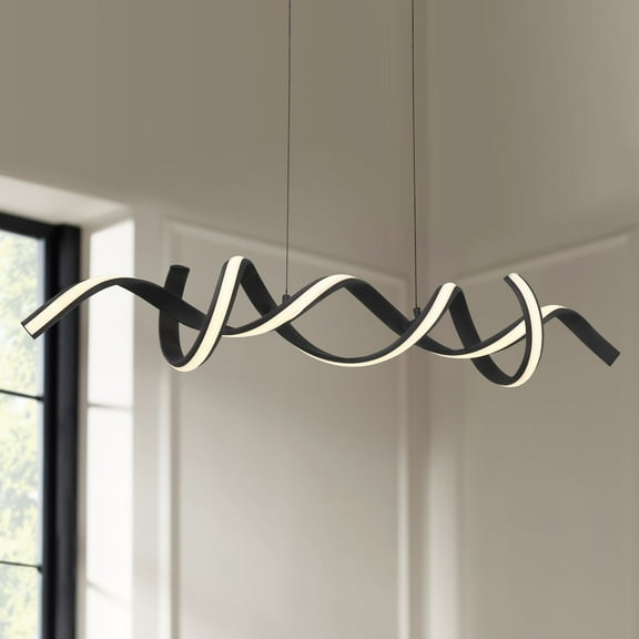 Possini Euro Design Helix Sand Black Island Pendant Chandelier 46" Wide Modern Spiral Dimmable LED Light Dining Room Ceiling