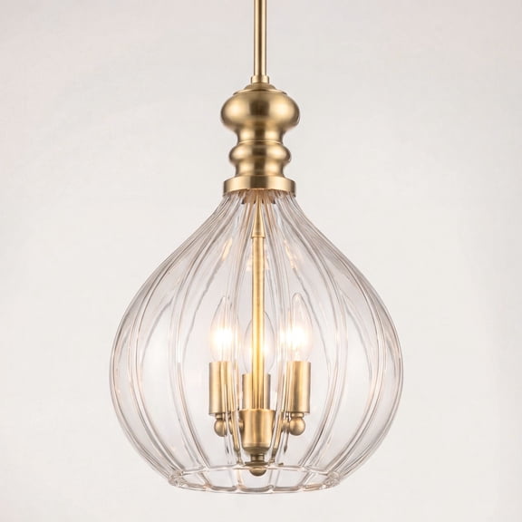 Possini Euro Design Houten Soft Gold Mini Pendant Chandelier 11 1/2" Wide Modern Fluted Clear Glass 3-Light Fixture for Dining Room Kitchen Island