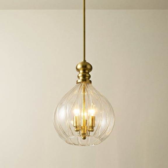 Possini Euro Design Houten Soft Gold Mini Pendant Chandelier 11 1/2" Wide Modern Fluted Clear Glass 3-Light Fixture for Dining Room Kitchen Island