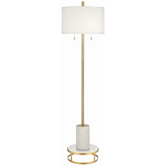 Possini Euro Design Italian Modern Floor Standing Lamp with Riser 69.5" Tall Gold Metal White Drum Shade Living Room Reading House Bedroom