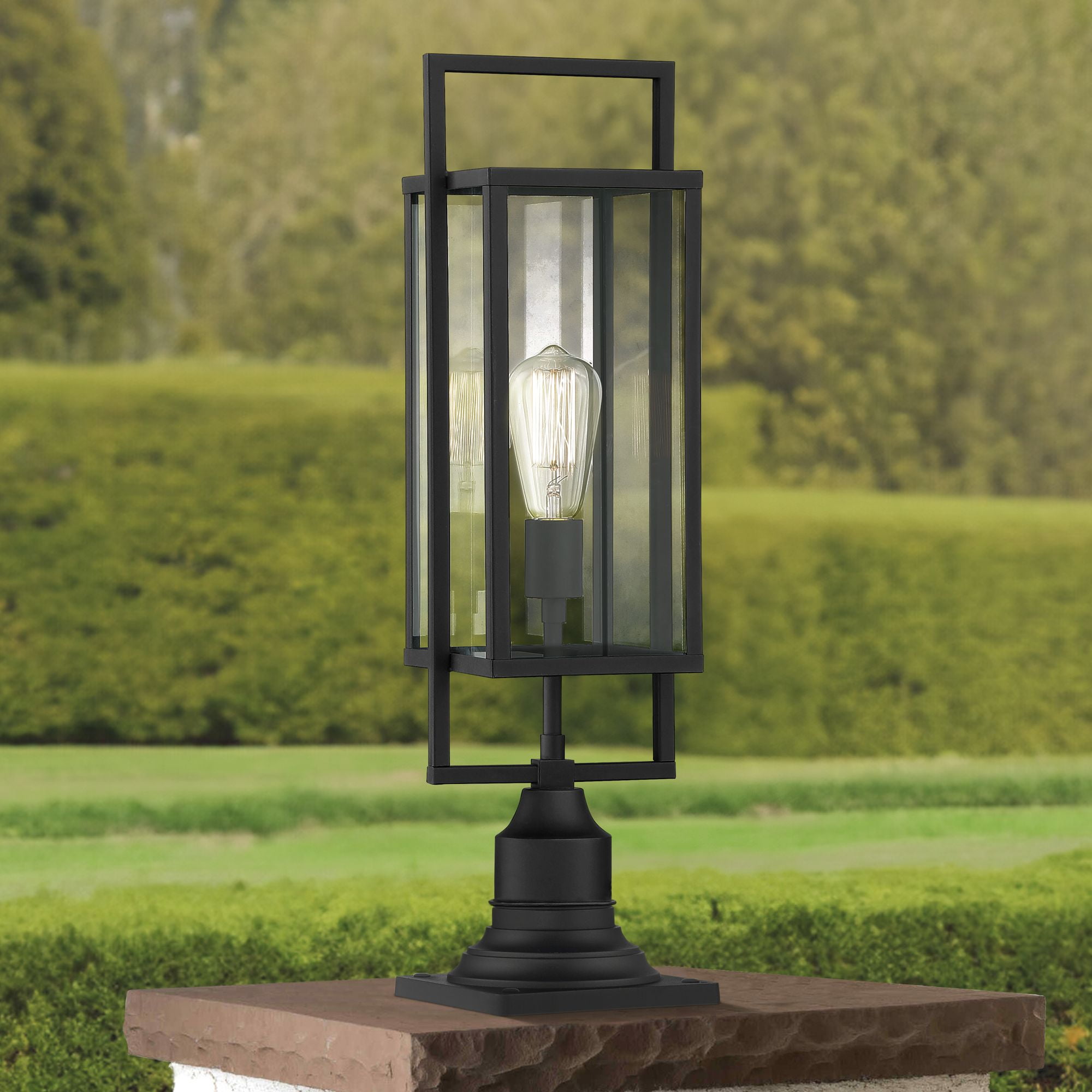 Possini Euro Design Jericho Modern Outdoor Post Light Textured Black 22" Clear Glass Panel for Exterior Barn Deck House Porch Yard Patio Home Outside