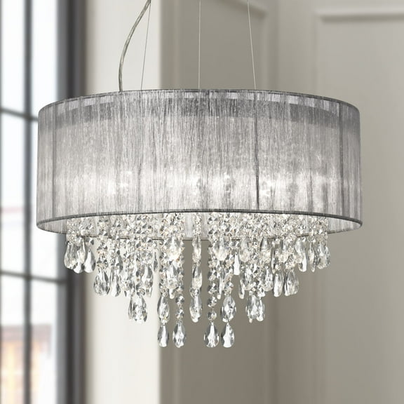 Possini Euro Design Jolie Chrome Chandelier Lighting 20" Wide Modern Crystal Silver Fabric Shade 7-Light Fixture for Dining Room House Kitchen Island