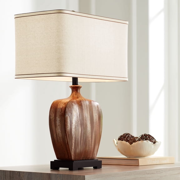 Possini Euro Design Julius Modern Table Lamp 27" Tall Ceramic Copper Drip Rectangular Fabric Shade for Bedroom Living Room Bedside Nightstand Office