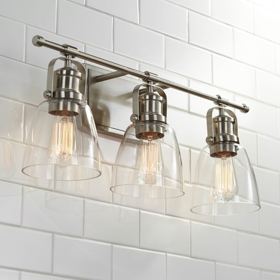 Possini Euro Design Kalen Modern Wall Light Brushed Nickel Hardwire 23 1/2" 3-Light Fixture Clear Glass Shade for Bedroom Bathroom Vanity Reading