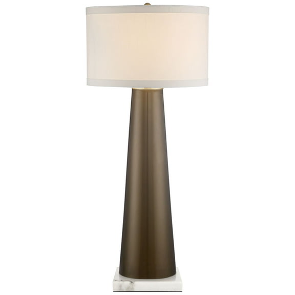 Possini Euro Design Karen Modern Table Lamp with Square White Marble Riser 36" Tall Dark Gold Glass Off White Shade for Bedroom Living Room Nightstand