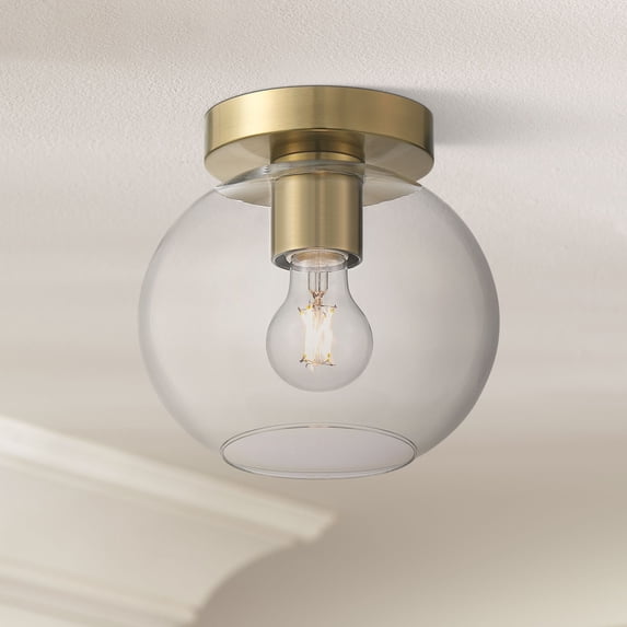 Possini Euro Design Kavin Modern Ceiling Light Semi Flush-Mount Fixture 8 3/4" Brass Clear Glass for Bedroom Kitchen Living Room