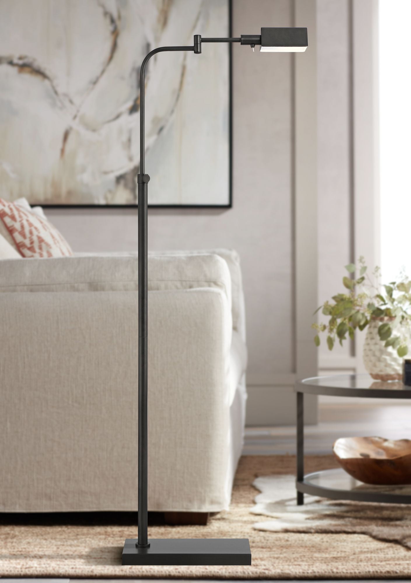 Classic Dark Bronze Adjustable Pharmacy Floor Lamp with Swing Arm