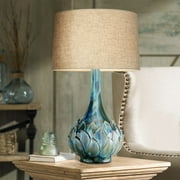 Possini Euro Design Kenya Modern Table Lamp 29 1/2 Tall Blue Green Ceramic with Dimmer Beige Shade for Bedroom Living Room Bedside Nightstand Office