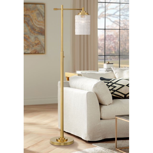 Possini Euro Design Kinsey Modern Downbridge Floor Lamp 67" Tall Warm Brass Metal Stone Pattern