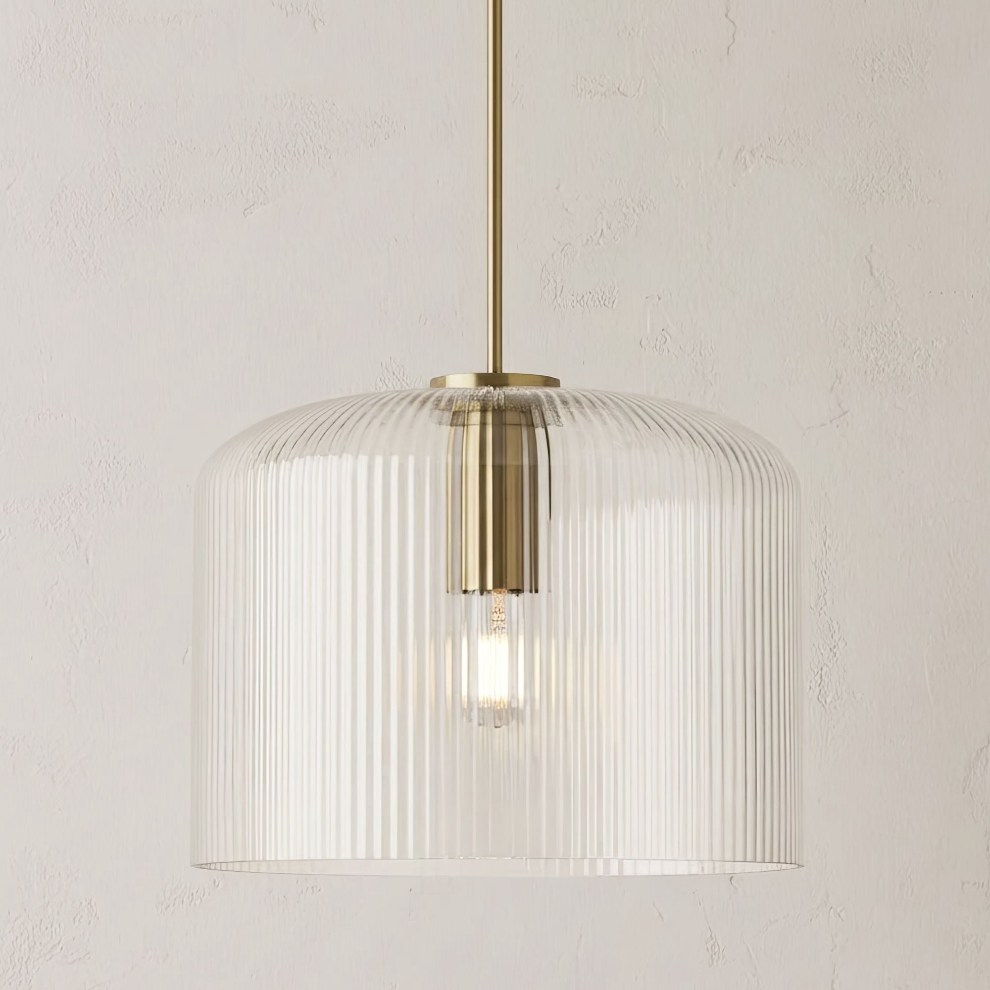 Possini Euro Design Lallie 18" Modern Pendant Ceiling Light Fixture Dining Room Over Table Drum Warm Brass Finish Ribbed Glass