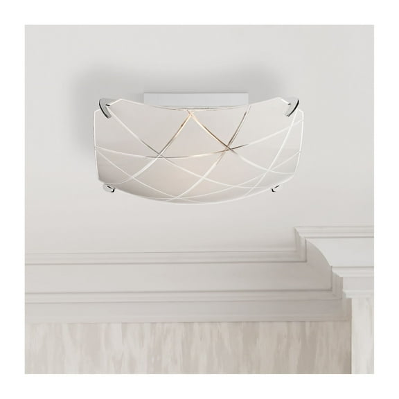 Possini Euro Design Lattice Modern Ceiling Light Semi Flush Mount Fixture 13 3/4" Wide Chrome 2-Light Square Frosted Glass for Bedroom Kitchen Hallway