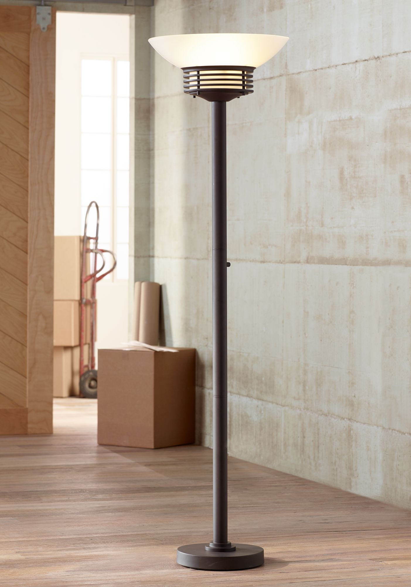 Bronze Torchiere Floor Lamp with Frosted Glass Shade