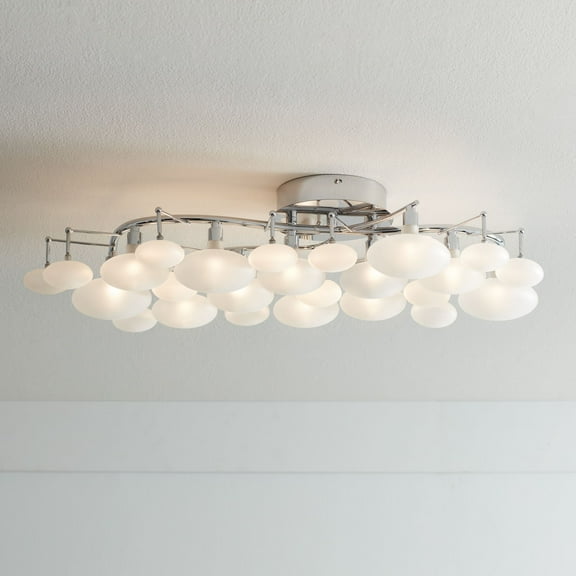 Possini Euro Design Lilypad Modern Ceiling Light Semi Flush Mount Fixture 30" Wide Chrome 12-Light Frosted Opal Glass for Bedroom Kitchen Living Room