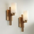 thumbnail image 1 of Possini Euro Design Ludlow Modern Wall Light Sconces Set of 2 Burnished Brass Hardwire 4 1/2" Fixture White Glass for Bedroom Bathroom Vanity Reading, 1 of 8
