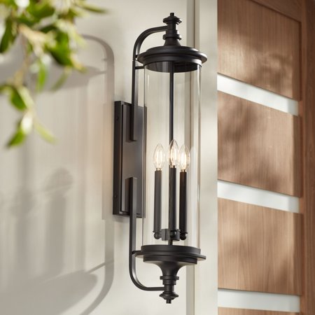Possini Euro Design Medici 32 1/4" High Modern Outdoor Wall Light Fixture Mount Porch House Edison Bulb Black Clear Glass Shade