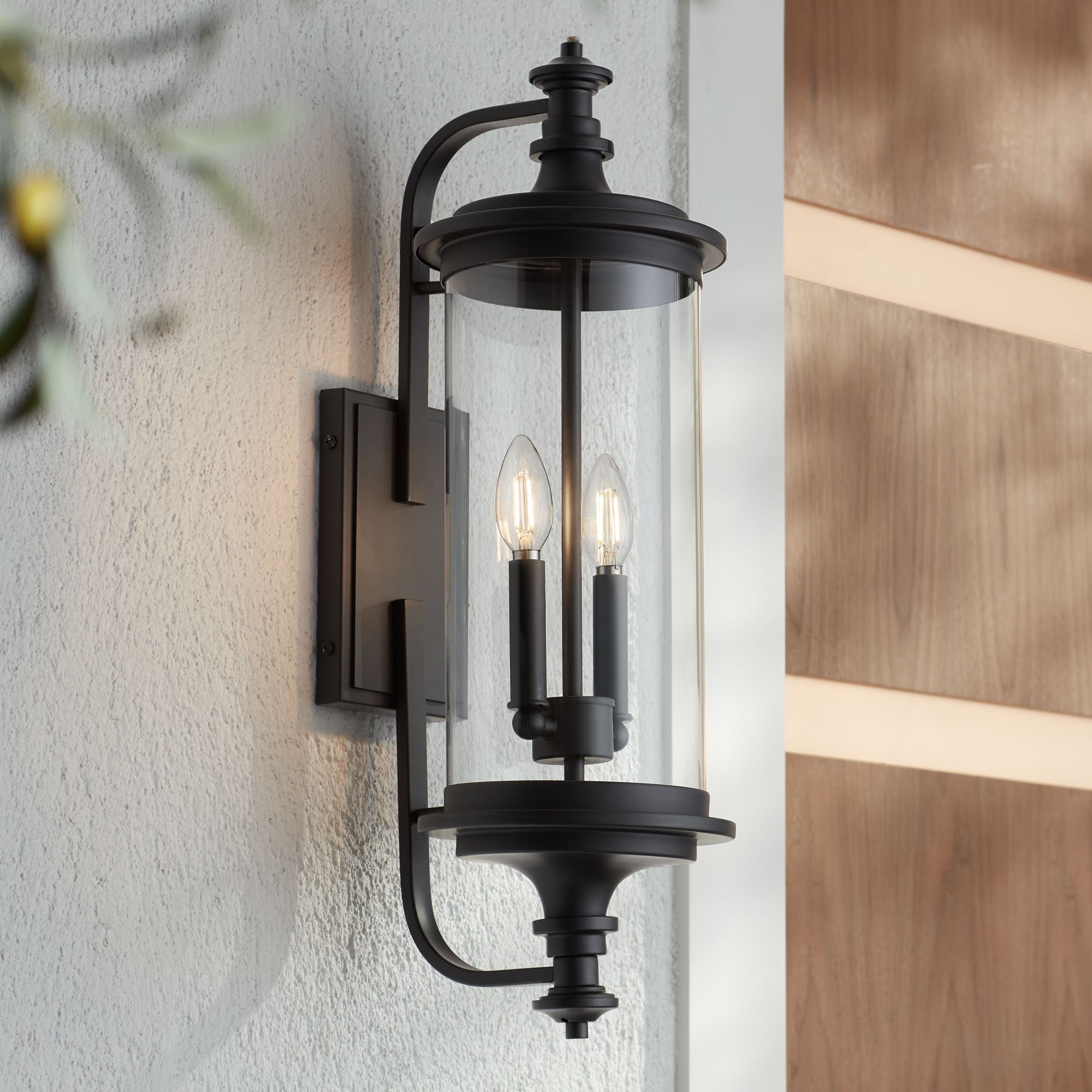 Possini Euro Design Medici Modern Outdoor Wall Light Fixture Black Metal 24 1/2" Clear Glass for Post Exterior Barn Deck House Porch Yard Patio Home