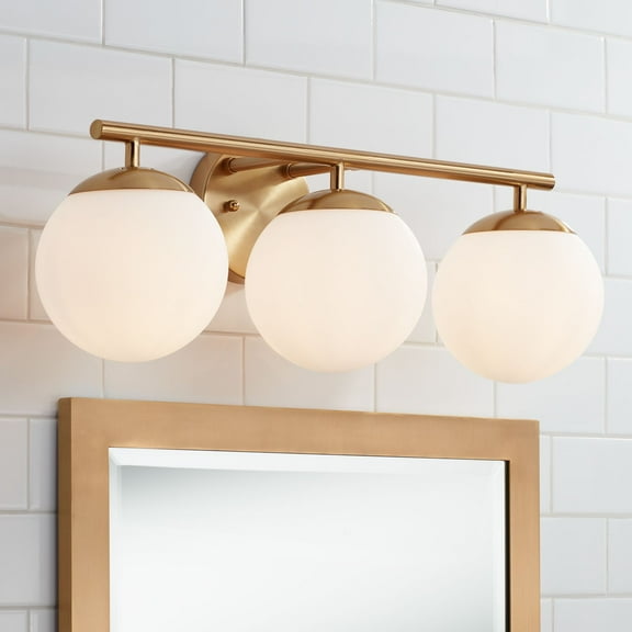 Possini Euro Design Meridian Modern Wall Light Soft Gold Hardwire 23" 3-Light Fixture Frosted White Globe Glass for Bedroom Bathroom Vanity Reading