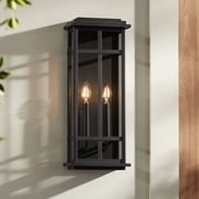 Possini Euro Design Metrix 20 High Farmhouse Rustic Rectangular Outdoor Wall Light Fixture Mount Porch 2-Light Black Glass Shade