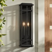 Possini Euro Design Metrix 26 High Farmhouse Rustic Rectangular Outdoor Wall Light Fixture Mount Porch 2-Light Black Glass Shade
