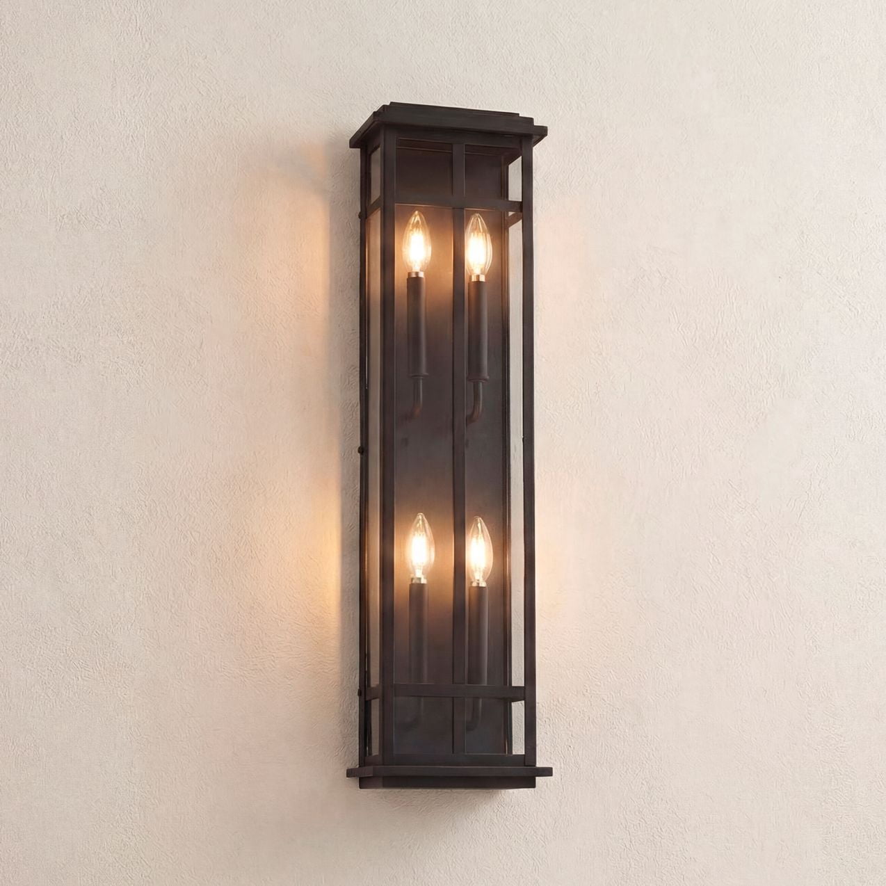 Possini Euro Design Metrix 30" High Farmhouse Rustic Rectangular Outdoor Wall Light Fixture Mount Porch 4-Light Black Glass Shade