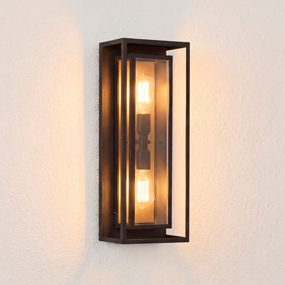 Possini Euro Design Metropolis Mid Century Modern Outdoor Wall Light Fixture Black Gold 22" Clear Glass for Post Exterior Barn Deck House Porch Yard