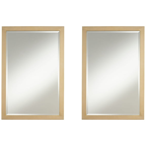 Possini Euro Design Metzeo French Brass 22" x 33" Rectangular Wall Mirrors Set of 2