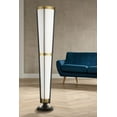 thumbnail image 1 of Possini Euro Design Vista Mid Century Modern Torchiere Floor Lamp 68" Tall Brass Gunmetal Gray Off White Linen Cone Shade for Living Room Bedroom Home, 1 of 9
