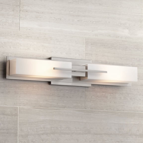 Possini Euro Design Midtown Modern Wall Light Brushed Nickel 23 1/2" 2-Light Fixture White Glass Shade for Bedroom Bathroom Vanity Reading Living Room