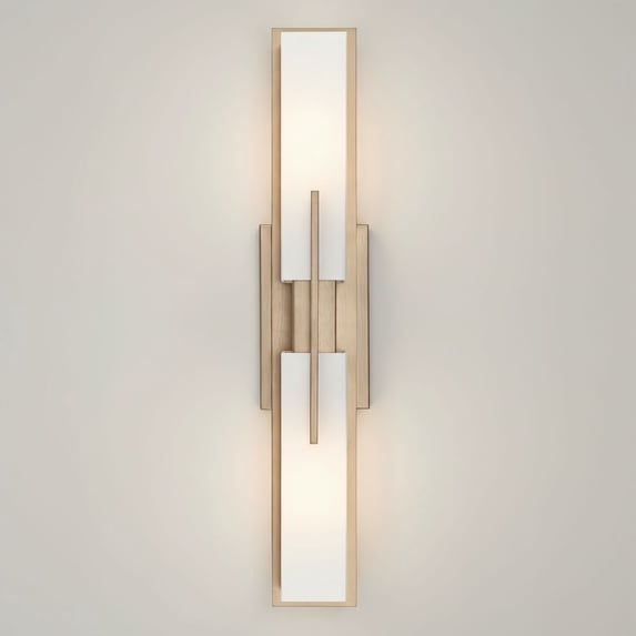 Possini Euro Design Midtown Modern Wall Light Burnished Brass Hardwire 23 1/2" 2-Light Fixture White Glass Shade for Bedroom Bathroom Living Room