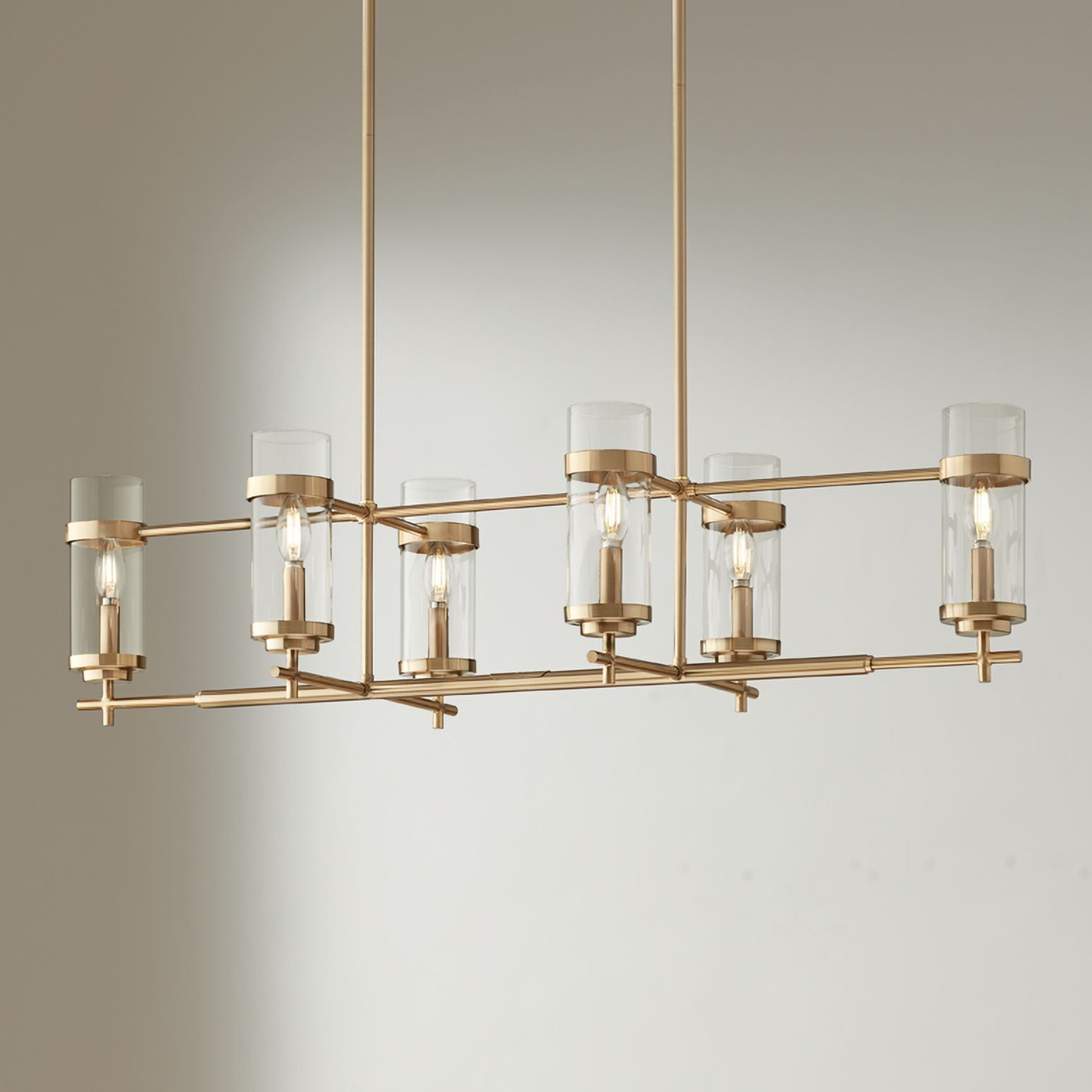 Possini Euro Design Mikel Soft Gold Linear Island Pendant Chandelier 42" Wide Modern Clear Glass Shade 6-Light Fixture for Dining Room House Kitchen