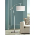 thumbnail image 1 of Possini Euro Design Modern Arc Floor Lamp 69" Tall Brushed Steel Adjustable Boom Off White Linen Drum Shade for Living Room Reading Office, 1 of 8