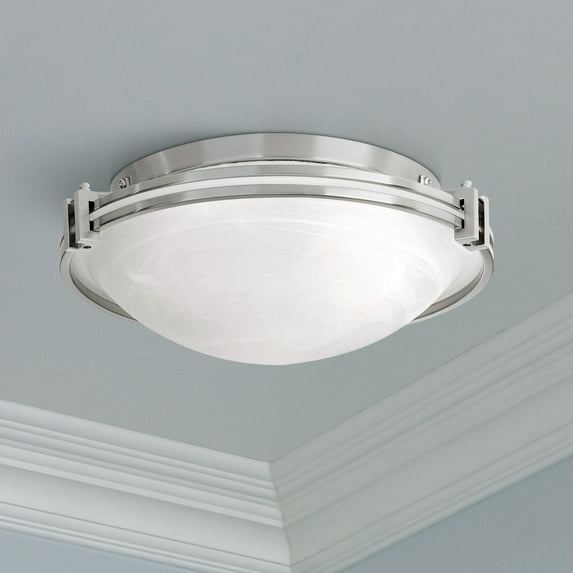 Possini Euro Design Modern Art Deco Ceiling Light Flush Mount Fixture Brushed Nickel 16 3/4" Wide Marbleized Glass Bedroom Kitchen