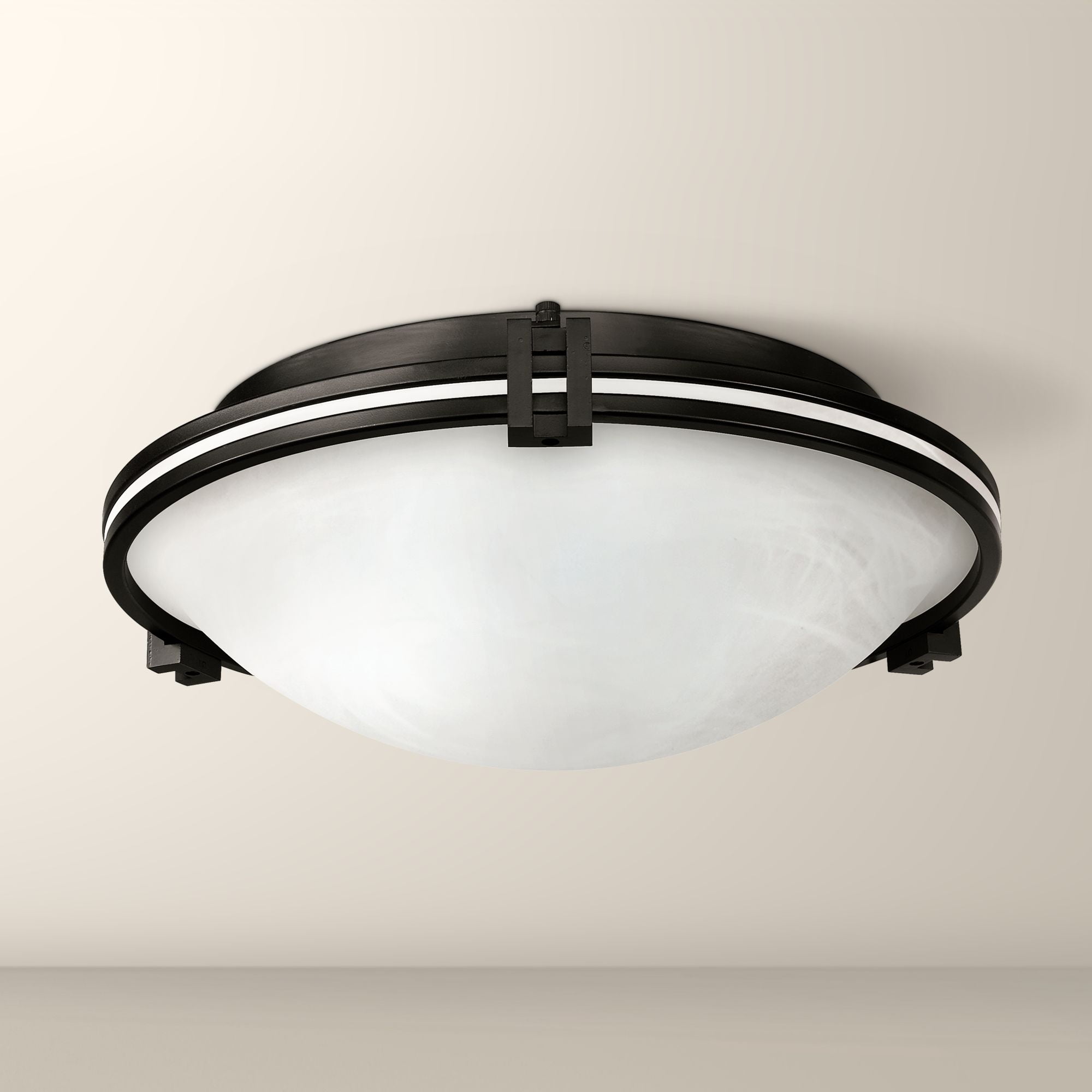Art Deco Inspired 20" Bronze Flush Mount with Marbleized Glass Bowl
