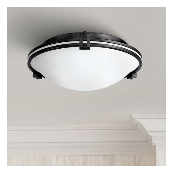 Possini Euro Design Modern Ceiling Light Flush Mount Fixture 16 3/4" Wide Oil Rubbed Bronze 3-Light Marbleized Glass Bowl for Bedroom Kitchen Hallway