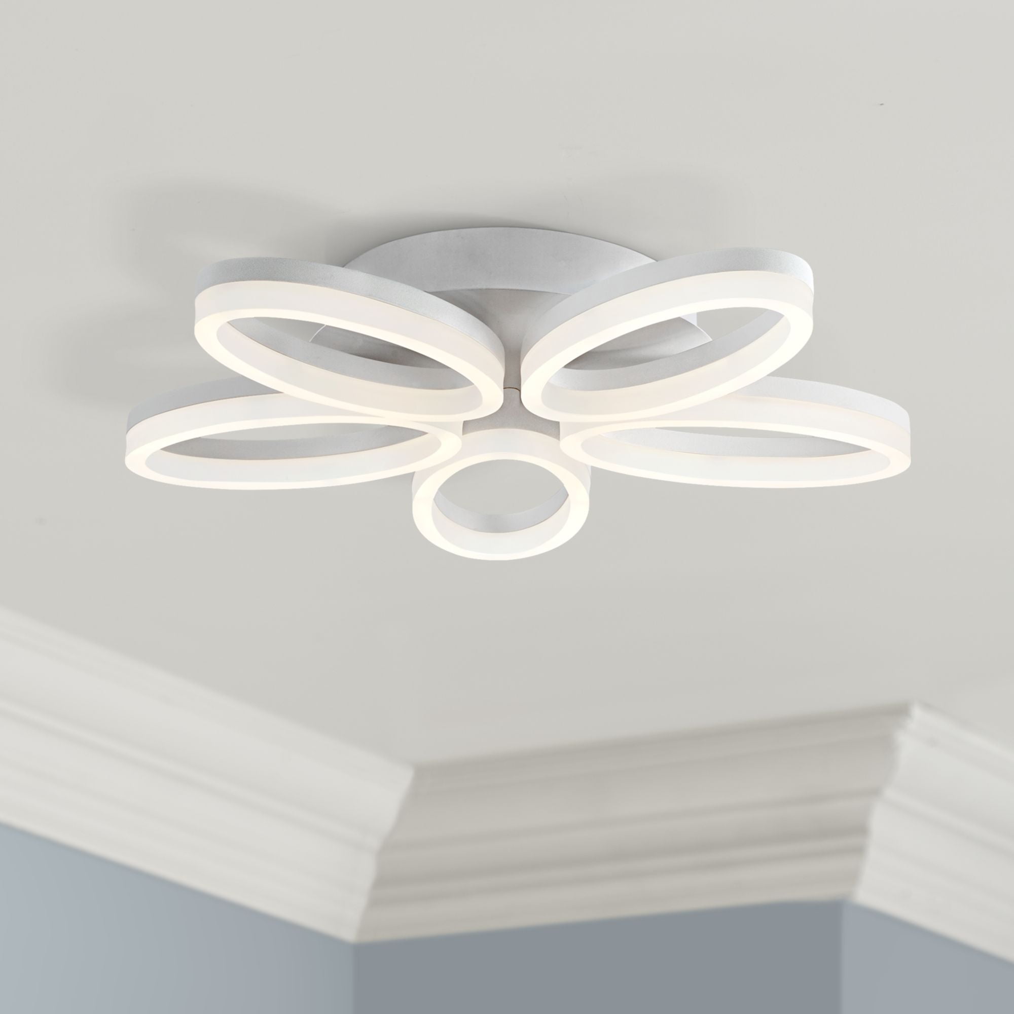 Modern Brushed Nickel LED Ceiling Light with Frosted Bloom Shade