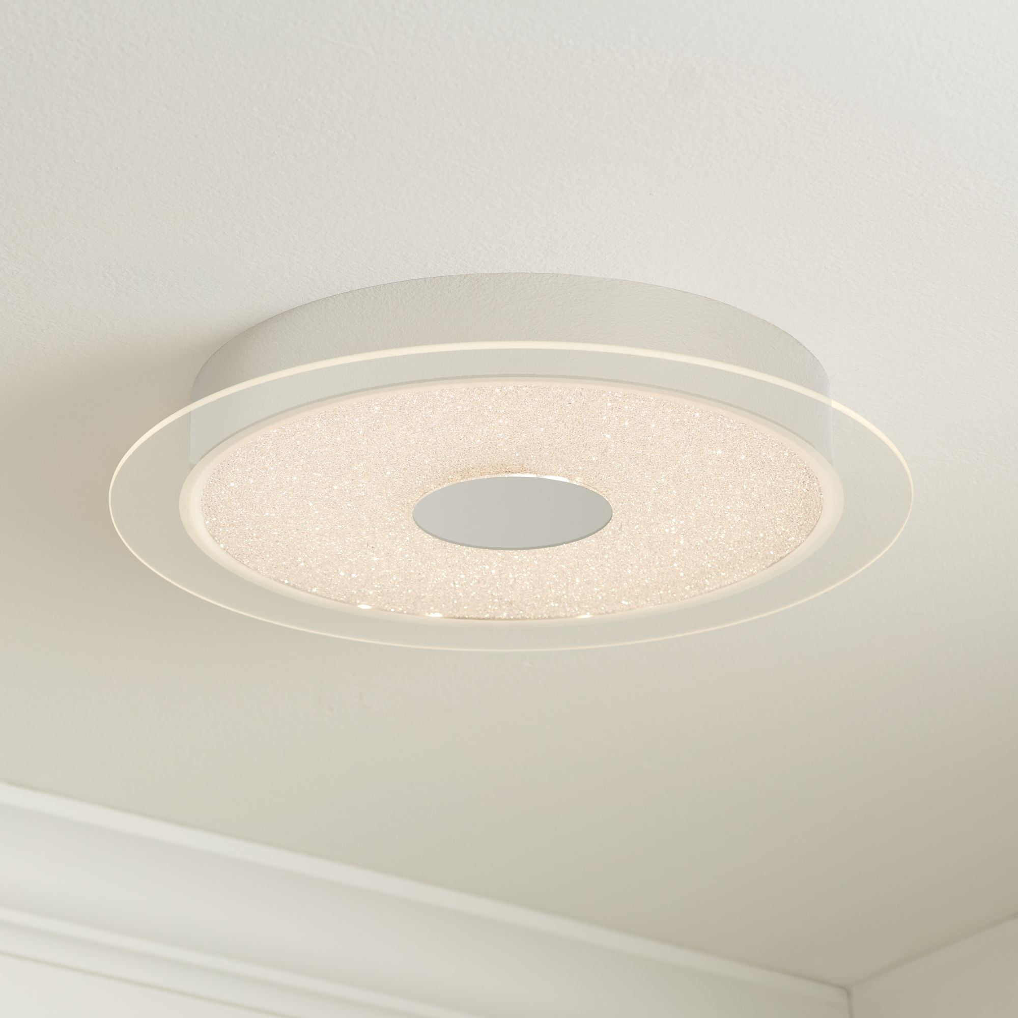 Possini Euro Design Modern Ceiling Light Flush Mount Fixture LED Chrome 16" Wide Crystal Sand Bedroom Kitchen Living Room Bathroom