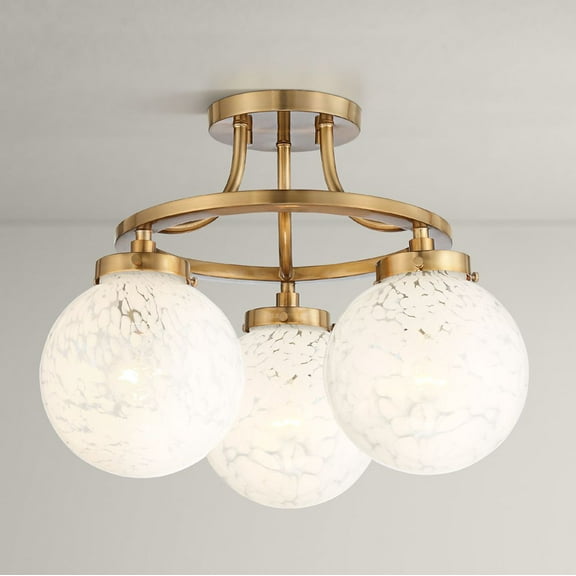 Possini Euro Design Modern Ceiling Light Semi Flush Mount Fixture Brass 16 1/2" 3-Light Art Glass Globe Shade for Bedroom Kitchen