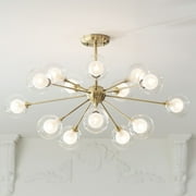 Possini Euro Design Modern Ceiling Light Semi Flush Mount Fixture Sputnik Brass 30 1/2 Wide 15-Light Double Glass Ball Hallway