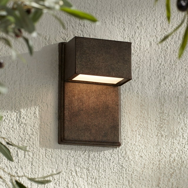 Possini Euro Design Modern Outdoor Wall Light Fixture LED Bronze Black Box 8" Frosted Lens Downlight for Exterior House Porch Patio