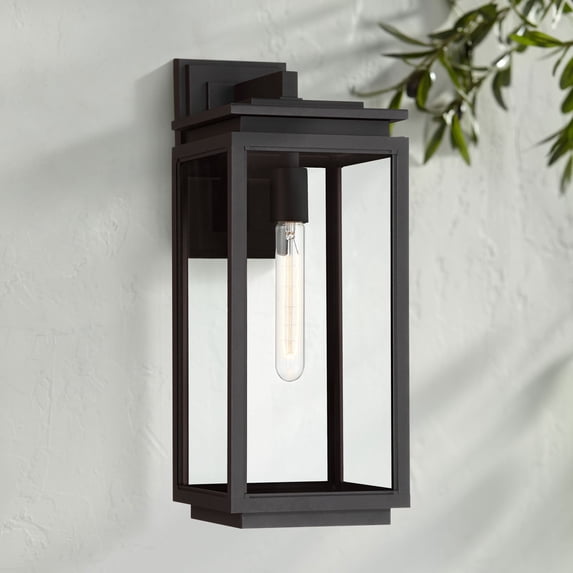 Possini Euro Design Modern Outdoor Wall Light Fixture Matte Black 18" Clear Glass for Post Exterior Barn Deck House Porch Yard