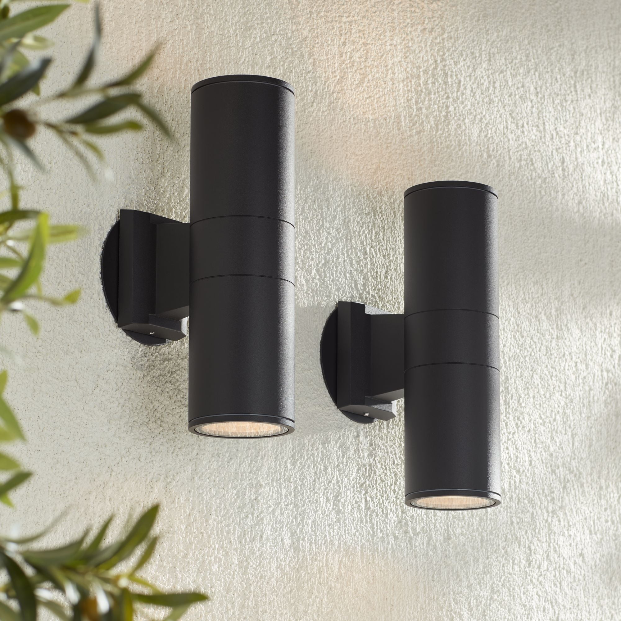 Black Aluminum Dual Up-Down Outdoor Wall Light Set of 2