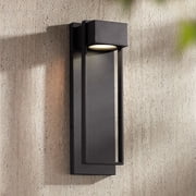 Possini Euro Design Modern Outdoor Wall Light LED Fixture Textured Black 16" Round Crystal Diffuser for Post Exterior House Porch