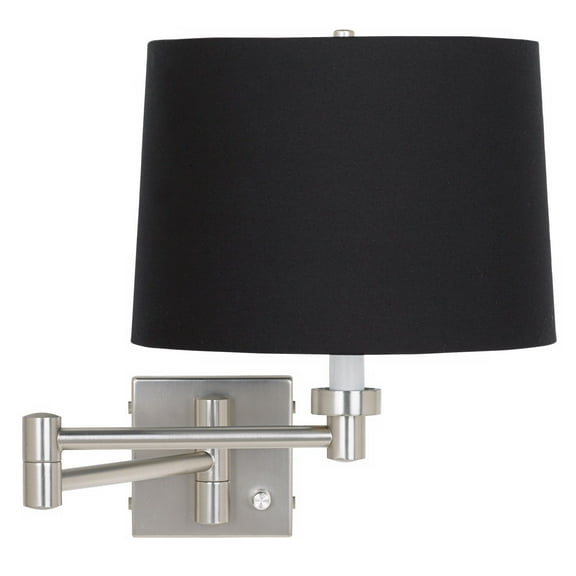 Possini Euro Design Modern Swing Arm Wall Lamp Brushed Nickel Plug-In Light Fixture Black Fabric Drum Shade for Bedroom Bedside