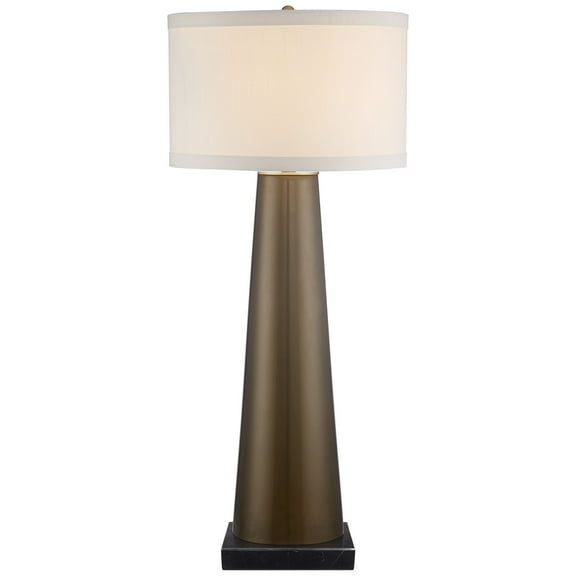 Possini Euro Design Modern Table Lamp with Black Marble Riser 36" Tall Dark Gold Glass Off-White Shade for Bedroom Living Room