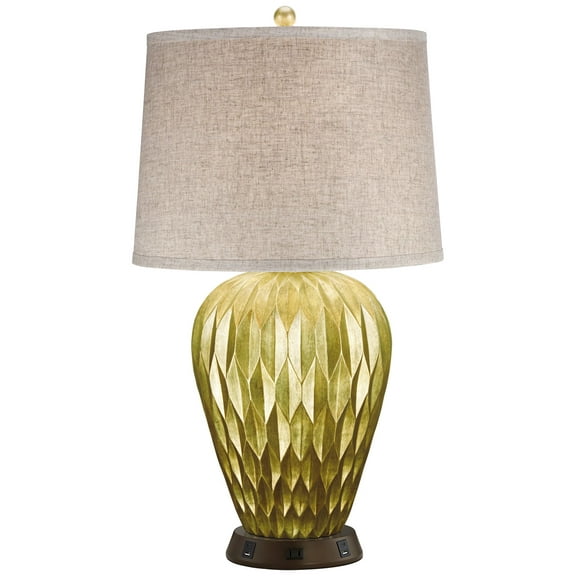 Possini Euro Design Modern Table Lamp with USB and AC Power Outlet Workstation Charging Base 28" Tall Bronze Fabric Drum Shade Living Room