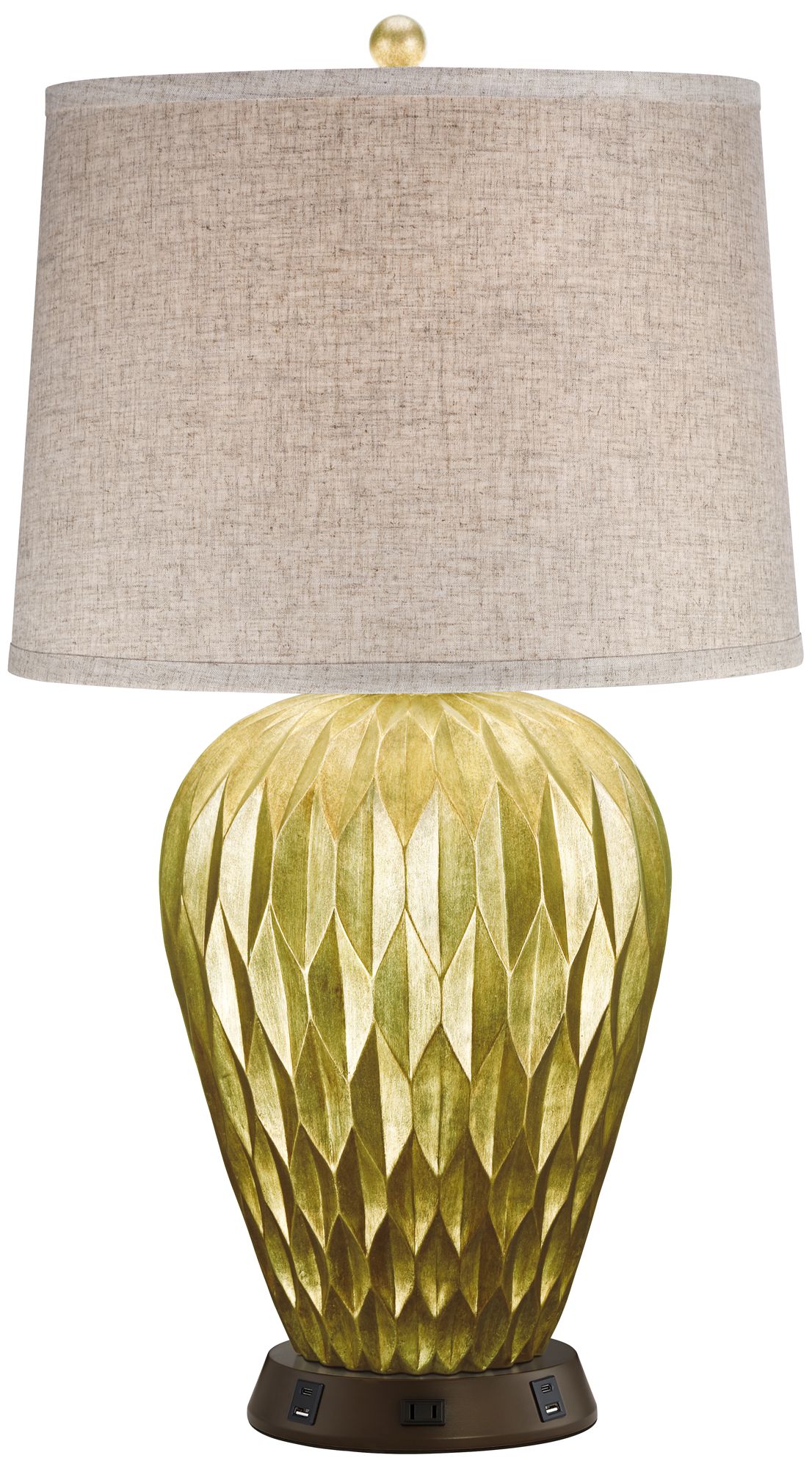 Possini Euro Design Modern Table Lamp with USB and AC Power Outlet Workstation Charging Base 28" Tall Bronze Fabric Drum Shade Living Room