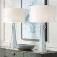 thumbnail image 1 of Possini Euro Design Modern Table Lamps 28.5" Tall Set of 2 Light Sky Blue Fluted Glass White Drum Shade for Living Room Bedroom Office Family, 1 of 8