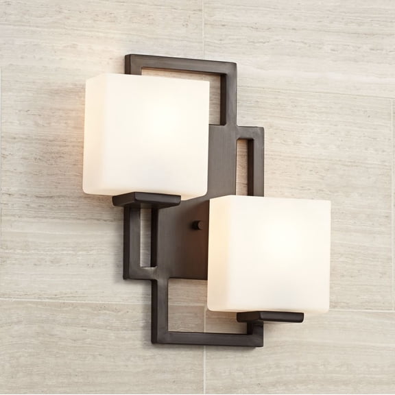 Possini Euro Design Modern Wall Light Bronze 15 1/2" Square Glass Sconce Fixture for Bathroom Side of Mirror Hallway