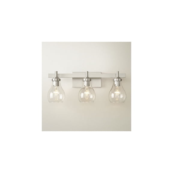Possini Euro Design Modern Wall Light Brushed Nickel Hardwired 21" Wide 3-Light Fixture Clear Glass Globe Bathroom Vanity Mirror